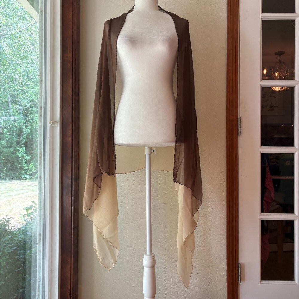 Pure Silk Scarf Brown Sand Ombre 100% Silk Beach Summer Hand Roll Made in Japan - Picture 3 of 8